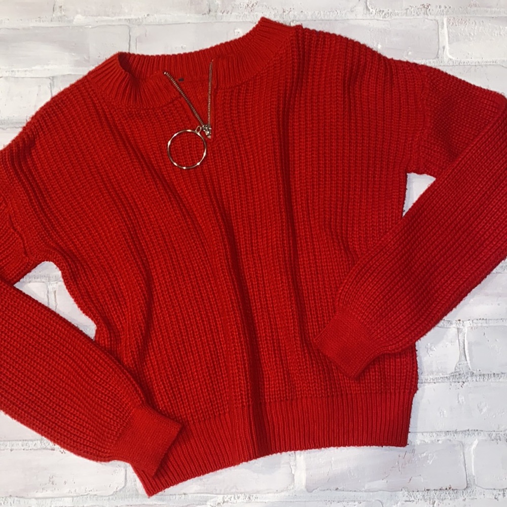 Primark chunky knit red zip sweater